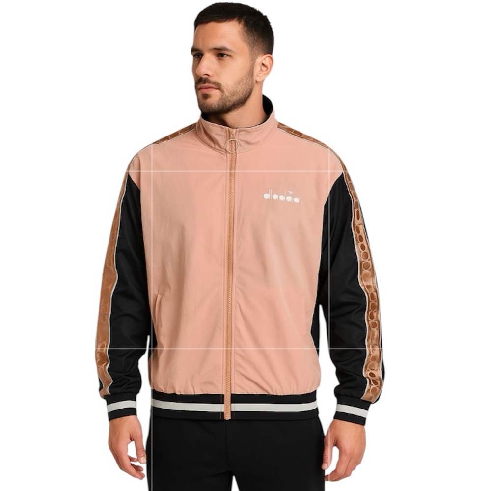 Diadora Track Jacket Zip Up Y2K Rose Gold Pink Black Size Large